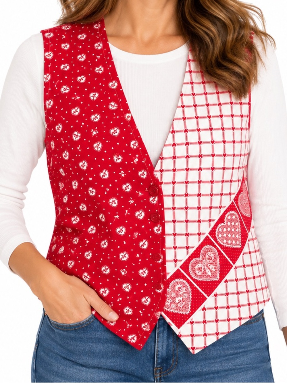 Vintage Red Heart Patchwork Vest Size M Cottagecore